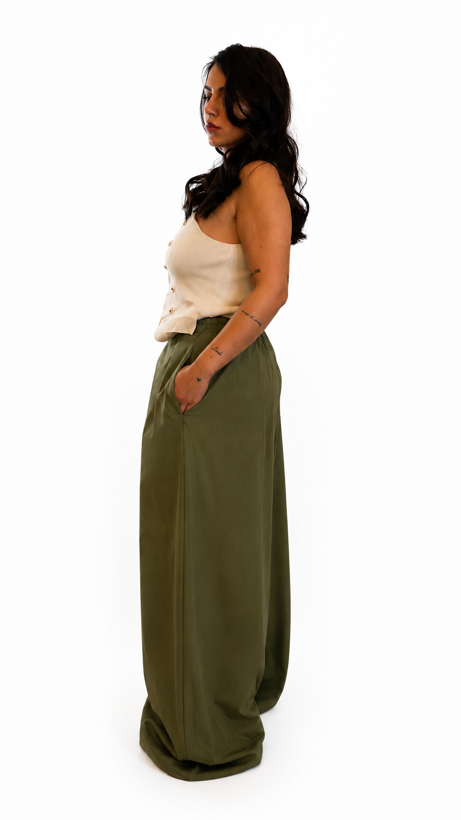 Pantalone con pence verde oliva